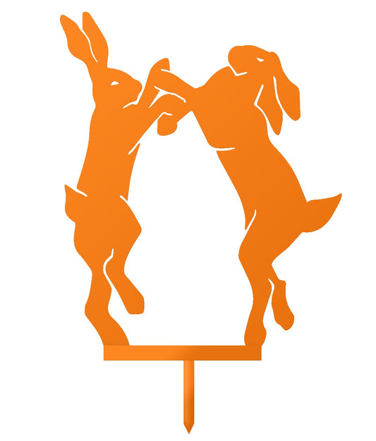 Boxing Hares Garden Sheet Steel Silhouette In Orange