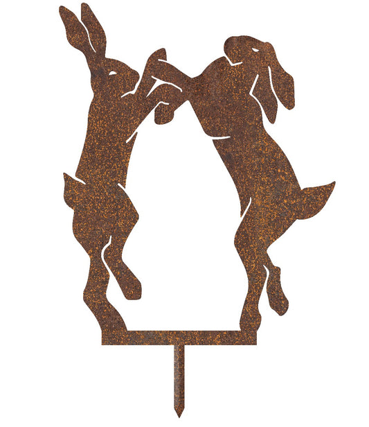 Boxing Hares Garden Sheet Steel Silhouette In Rustic