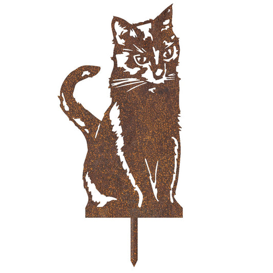 Sitting Cat Garden Sheet Steel Silhouette In Rustic On Ground Spike
