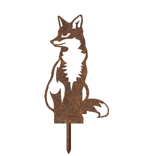 Sitting Fox Garden Sheet Steel Silhouette In Rustic