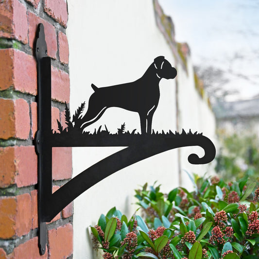 "Boxer" Dog Garden Hanging Basket Bracket In Black