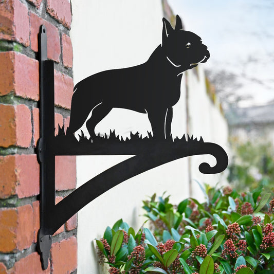 "Boston Terrier" Dog Garden Hanging Basket Bracket In Black