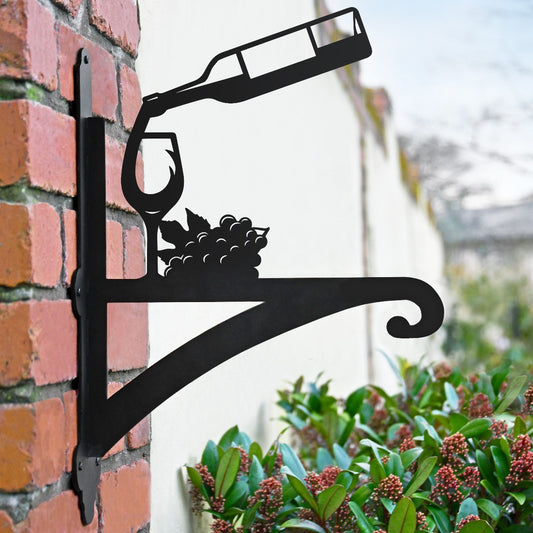 "Wine Bottle & Glass" Garden Hanging Basket Bracket