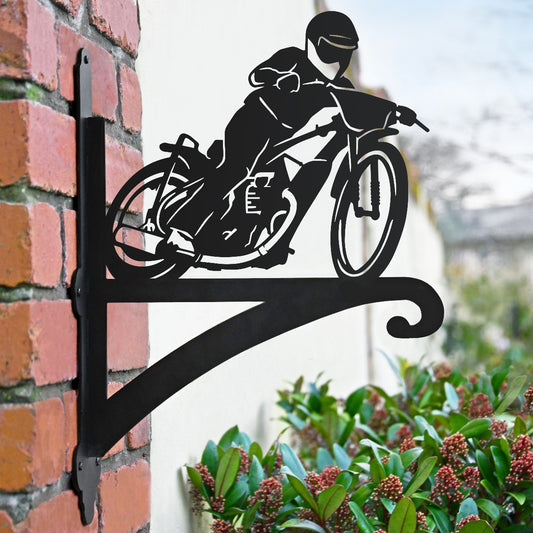 "Speedway Motorbike" Garden Hanging Basket Bracket In Situ
