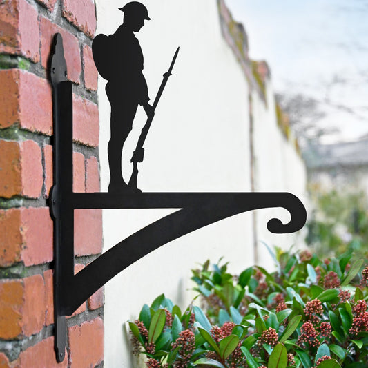 "WWII British Soldier" Garden Hanging Basket Bracket In Situ
