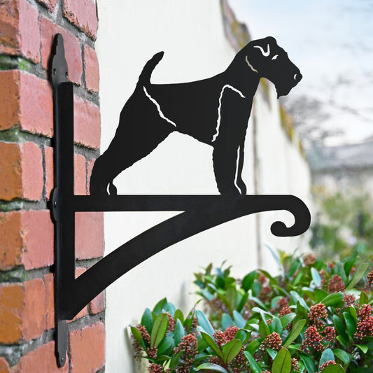 "Welsh Terrier'" Dog Garden Hanging Basket Bracket In Black