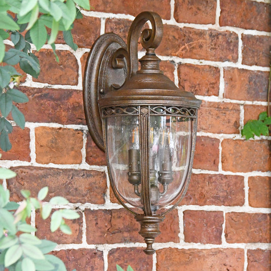Antique Bronze Pillar Post Light with Seeded Glass Lantern