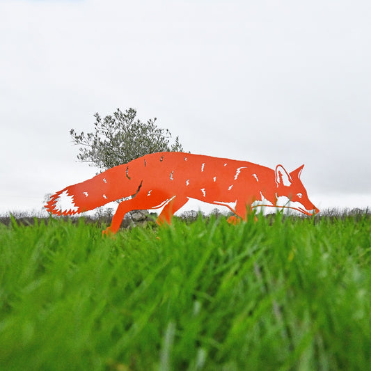 Orange Fox Sheet Steel Silhouette In Garden Setting