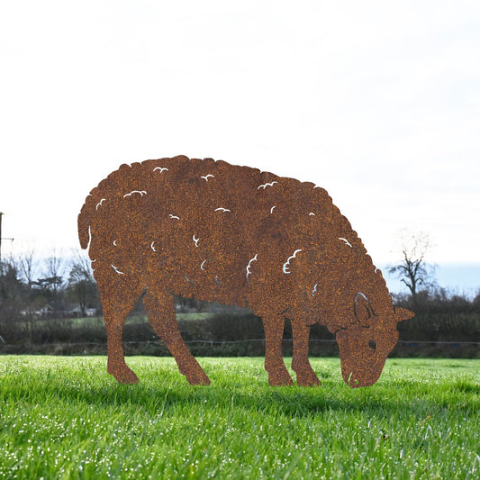 Feeding Ewe Sheep Garden Sheet Steel Silhouette In Rustic