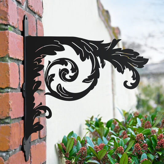 "Baroque Ornate" Garden Hanging Basket Bracket In Black
