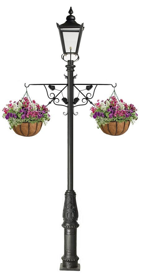Victorian Garden Lamp Post with Ornate Flower Basket Brackets