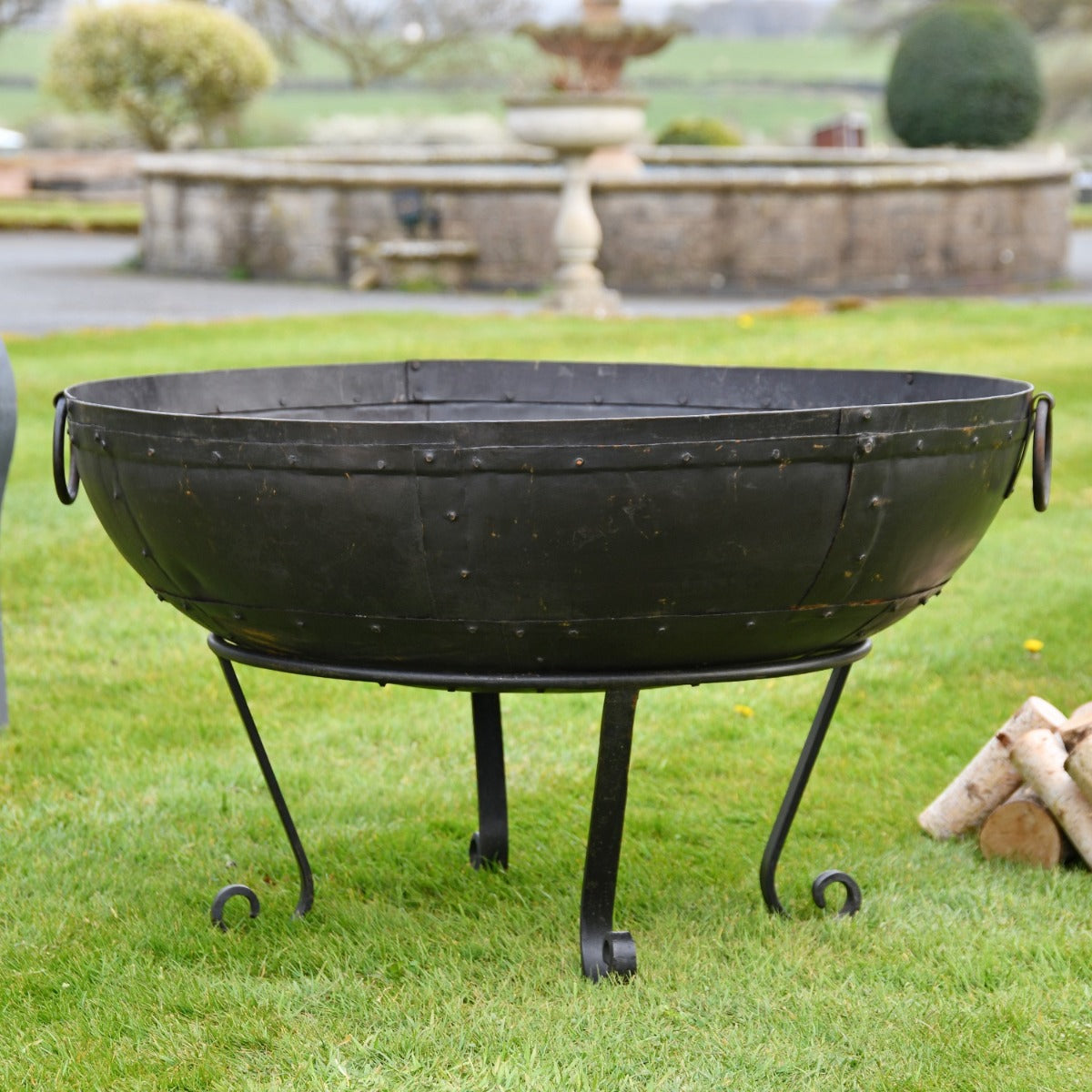 100cm Iron Kadai Fire Bowl with Stand 