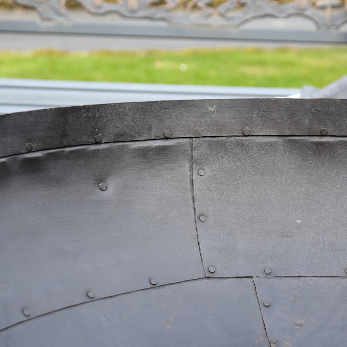 Close up of decorative finish inside Kadai Fire Bowl 