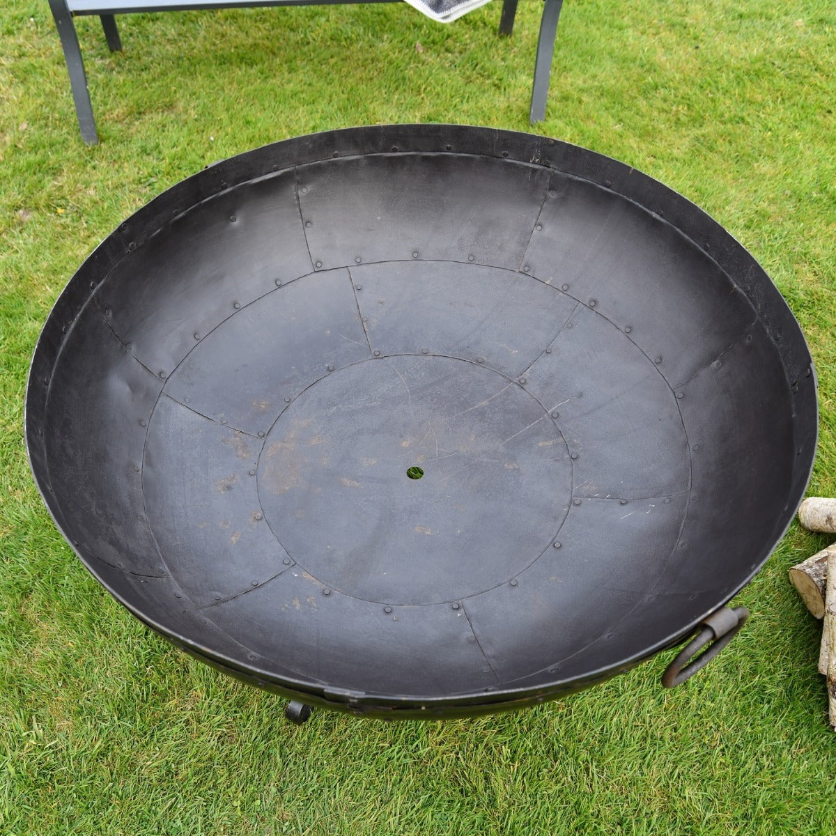 Close up of inside Kadai Fire Bowl with Drainage Hole 