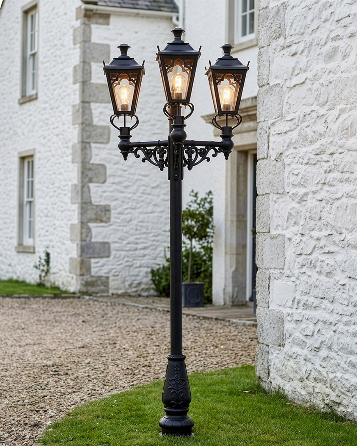 “Windsor” Triple Head Gothic Lantern and Lamp Post Set Digital Illustration