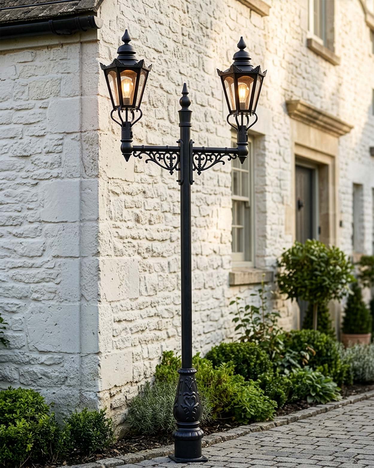 Black Hexagonal Dual Head Lamp Post Digital Illustration