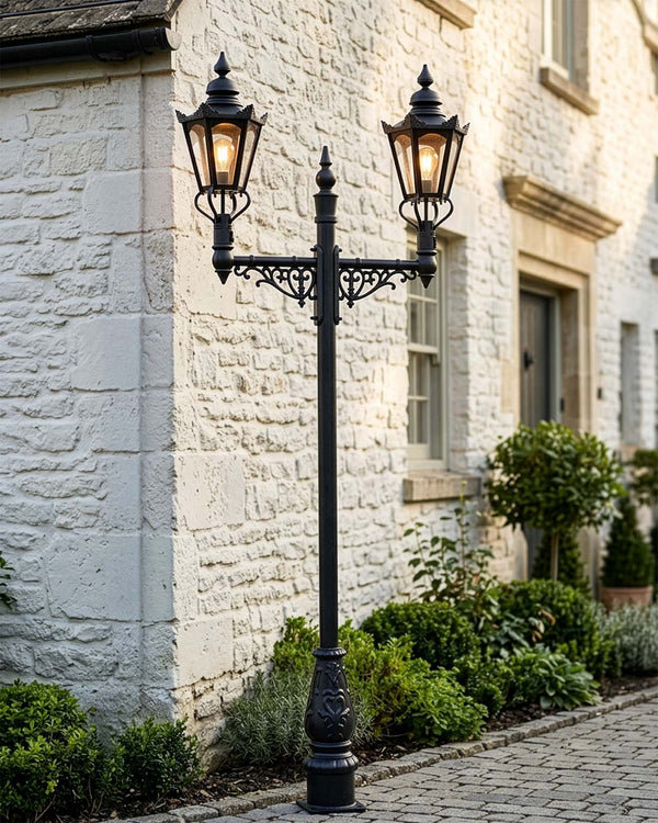 Black Hexagonal Dual Head Lamp Post
