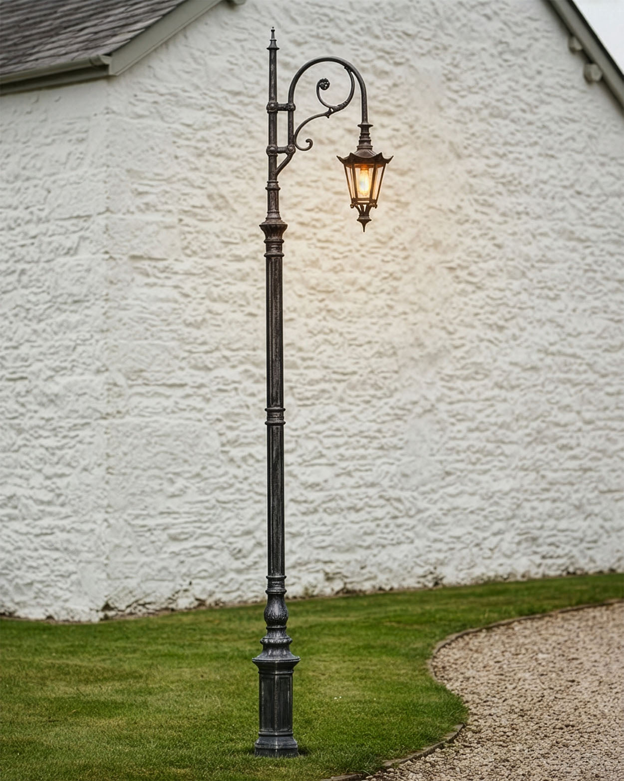 3.5m Antique Silver Gothic Swan Neck Lamp Post Digital Illustration