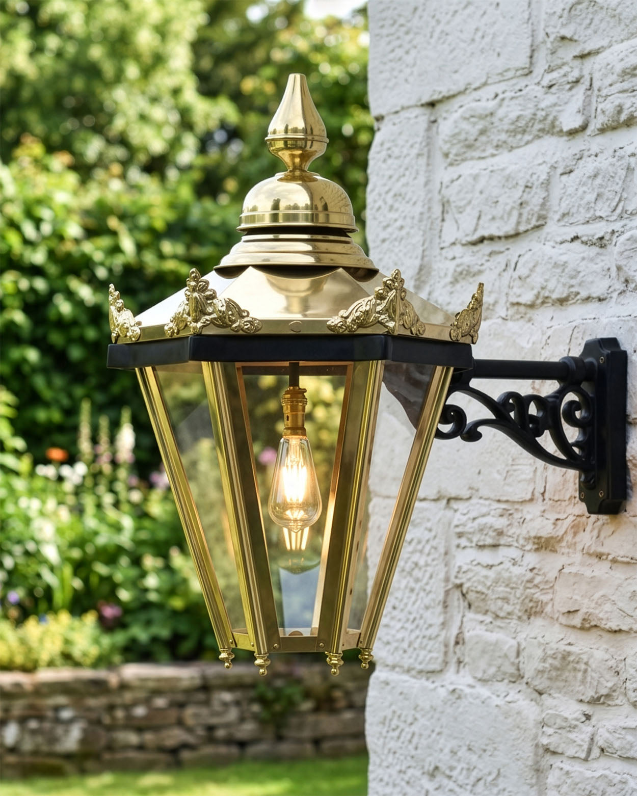 'Horwood' Brass Hexagonal Lantern With Bracket Digital Illustration 