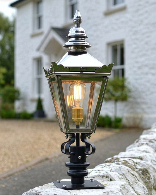 Polished Chrome 'Kensington' Lantern & Pillar Post Set 64cm Digital Illustration