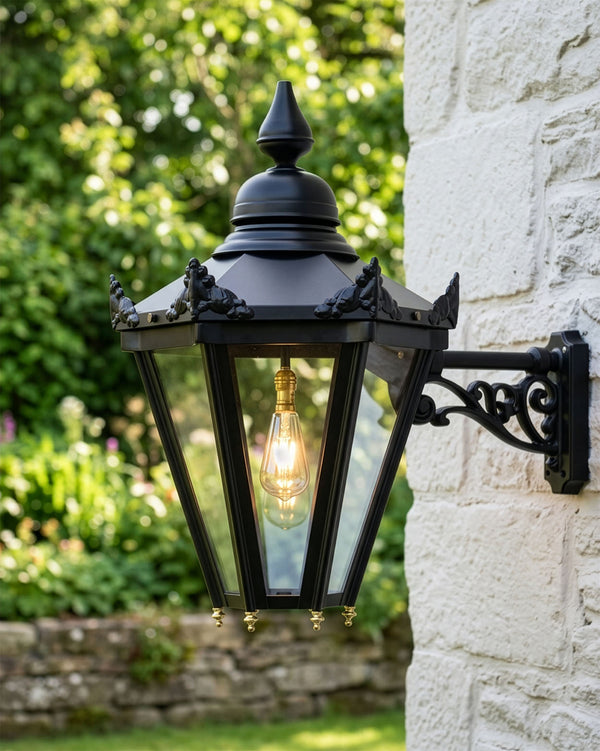 'Horwood' Black Hexagonal Lantern With Bracket