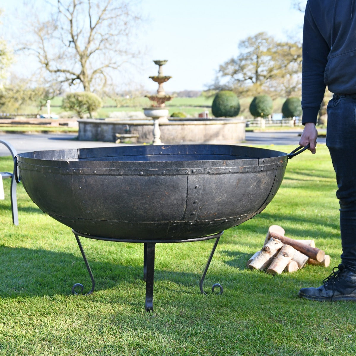 120cm Kadai Fire Bowl with Male for Scale 