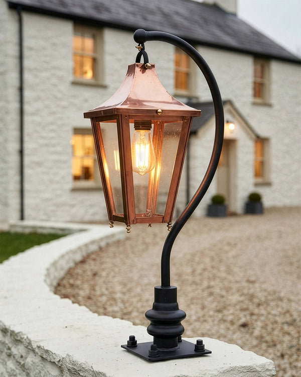 Copper Swan Neck Driveway Post Light - 97cm