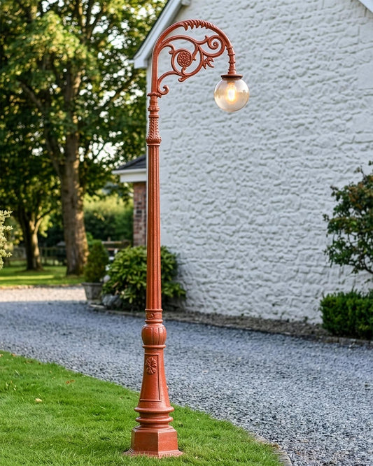 2.5m Antique Red Globe Cast Iron Lamp Post Digital Illustration