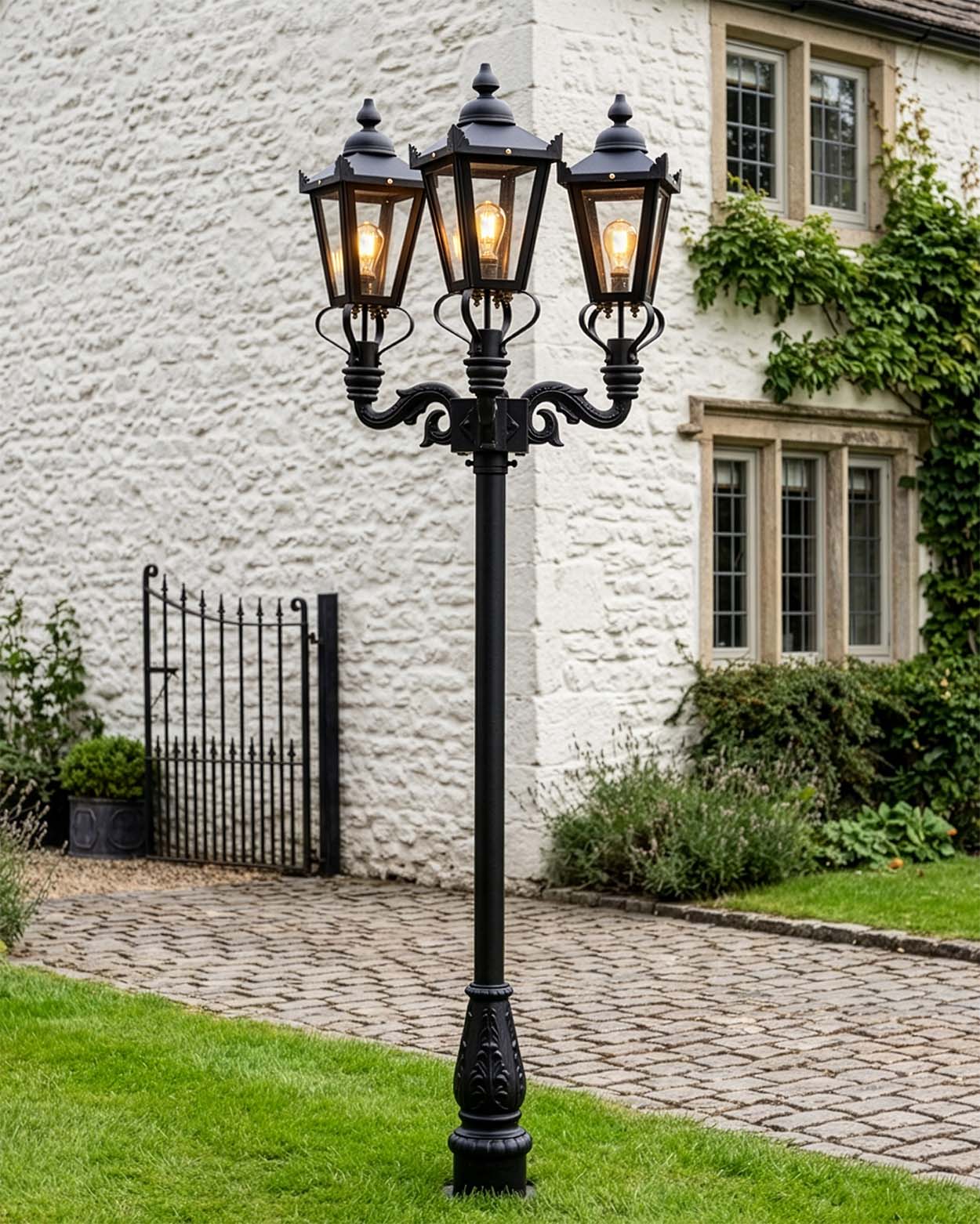 “Holyrood” 2.3m Triple Headed Black Victorian Lamp Post Digital Illustration