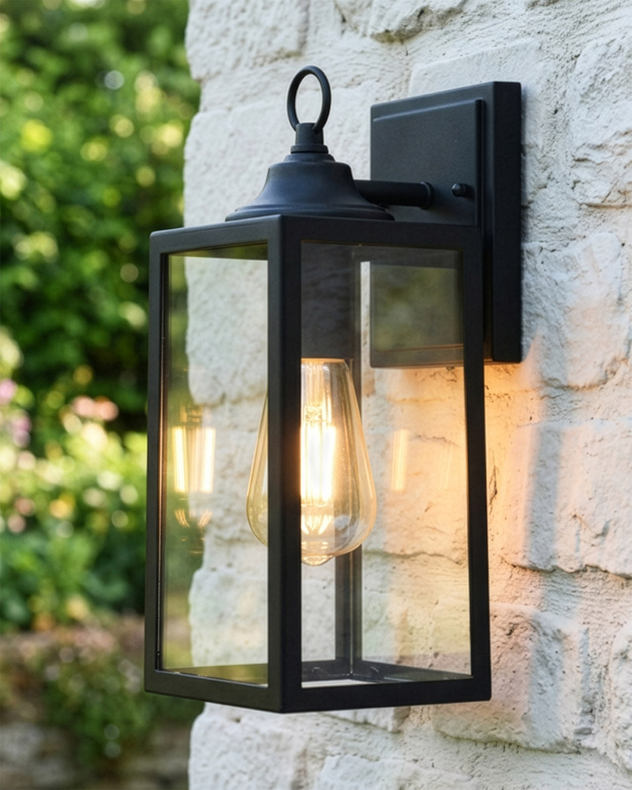 Black Contemporary Rectangular Top Fix Wall Lantern Digital Illustration