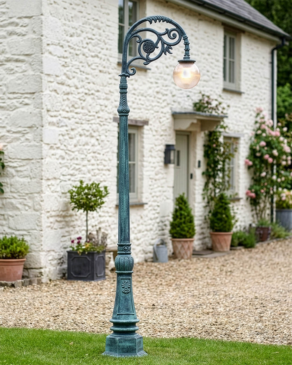 2.5m Antique Blue Globe Cast Iron Lamp Post Digital Illustration