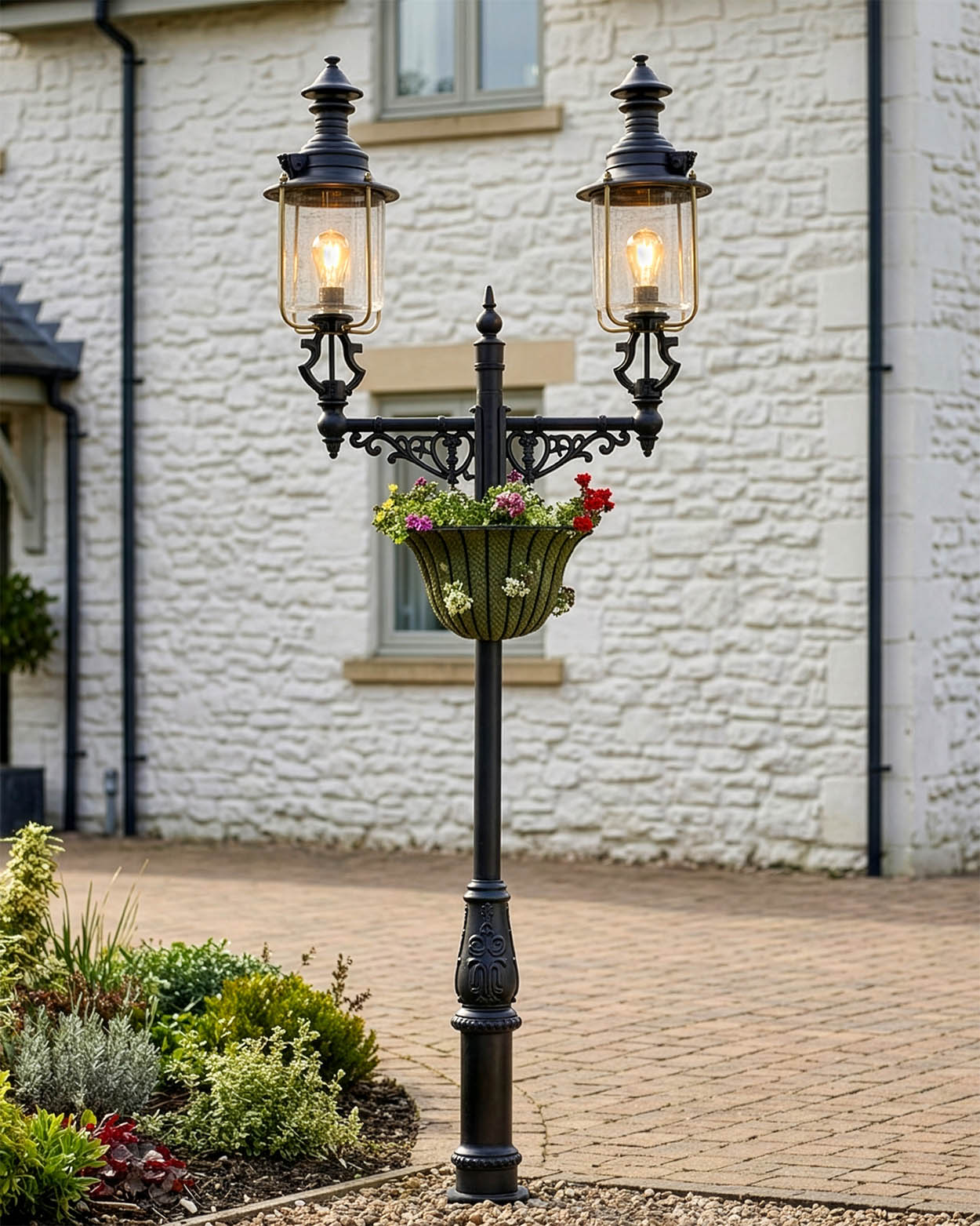 Victorian Double Head Belgravia Lamp Post 4.1m with Flower Basket Digital Illustration