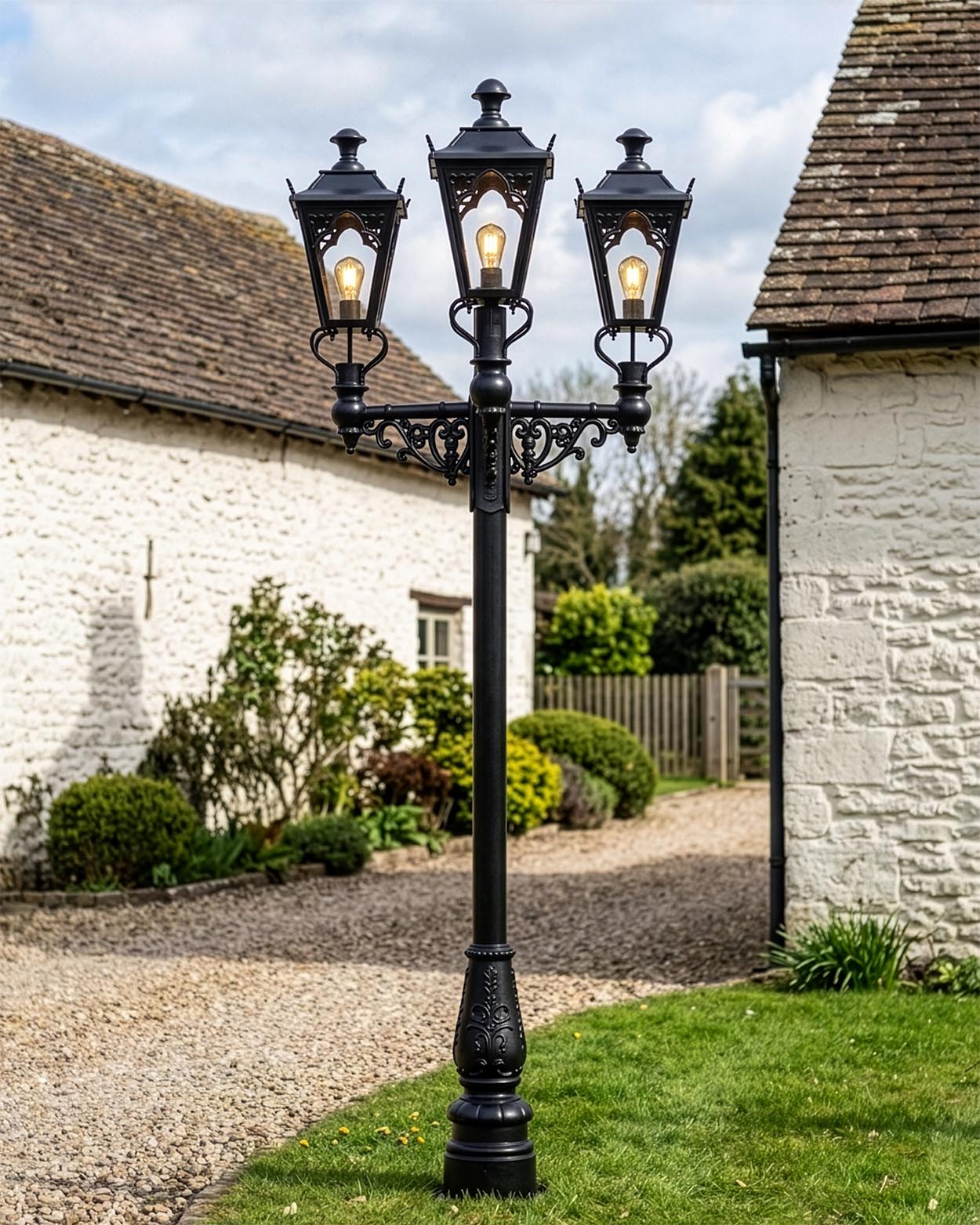 'Windsor' Triple Head Gothic Garden Lamp Post Digital Illustration