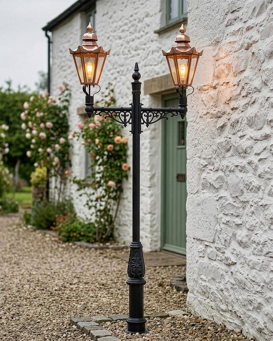 The "Arbington" Extra Large Copper Hexagonal Double Head Lamp Post Digital Illustration