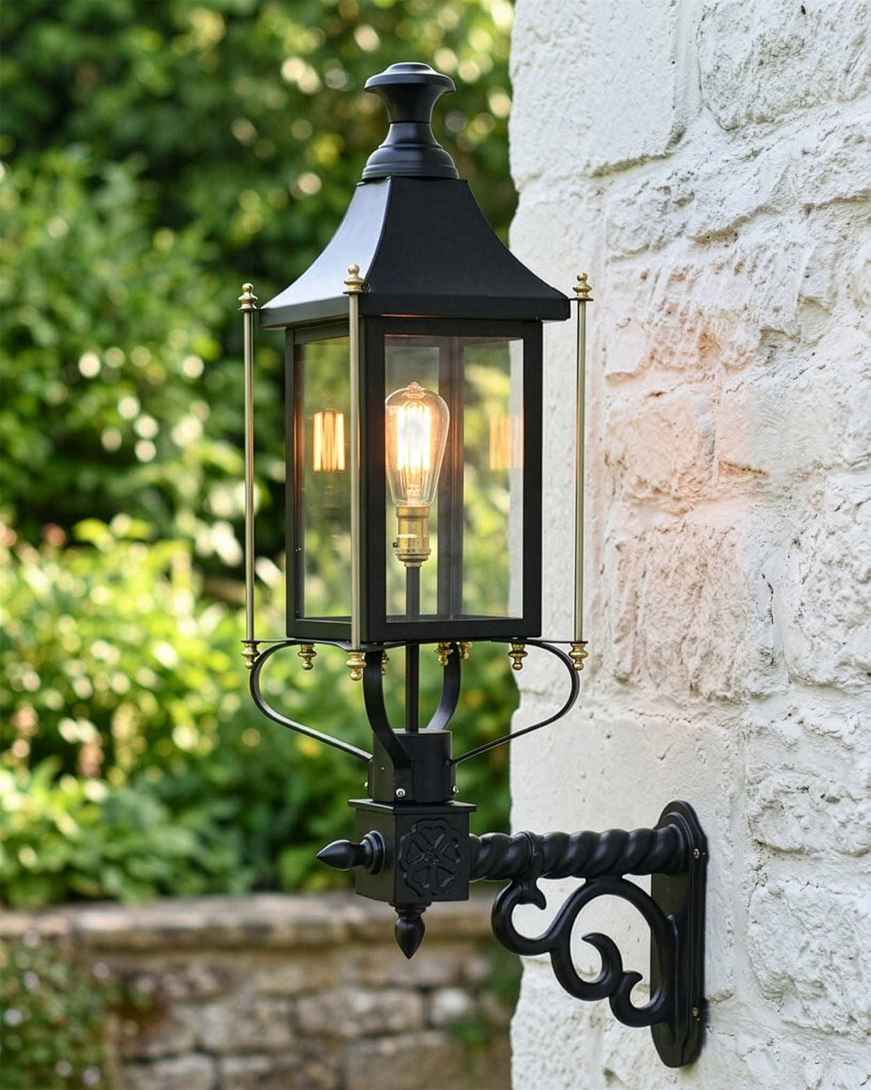 Black and Brass "Rochford" Victorian Garden Wall Light Digital Illustration
