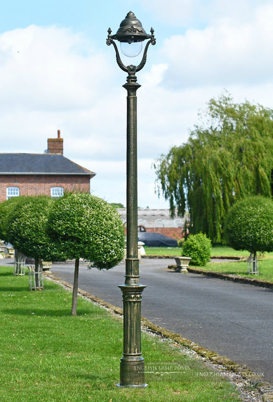 2.5m Olive Green Victorian Gothic Cast Iron Lamp Post