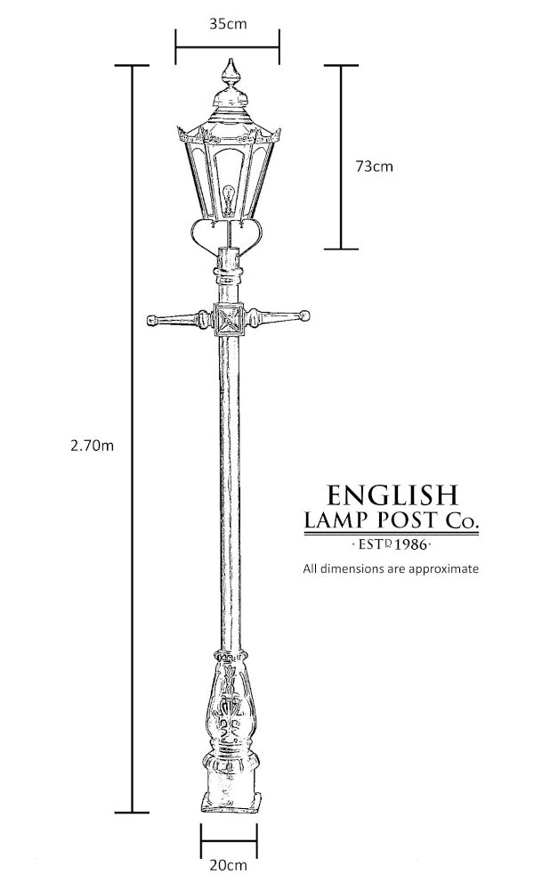 Dimensions of the 2.7m Victorian lamp post