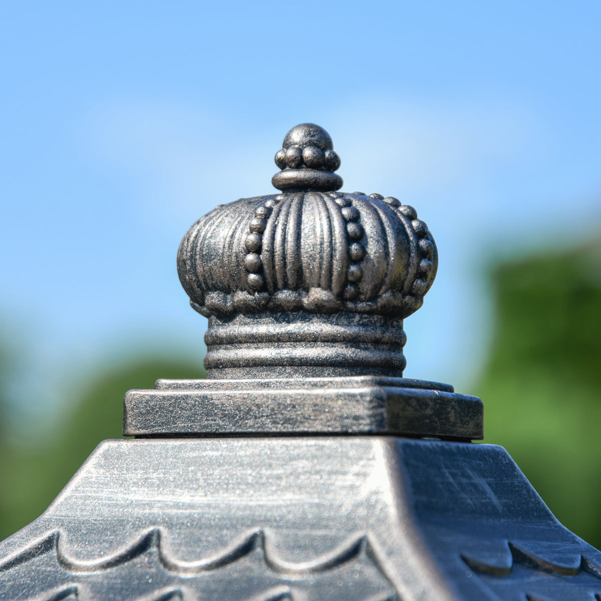 Magnified view of the crown finial