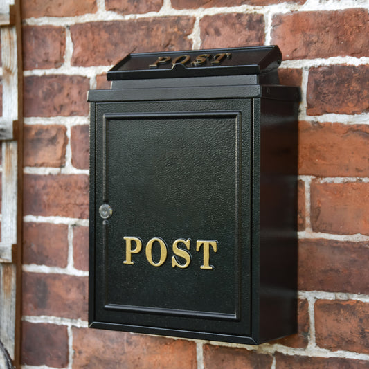 "Norfolk" Black Wall Mounted Post Box with Gold Text
