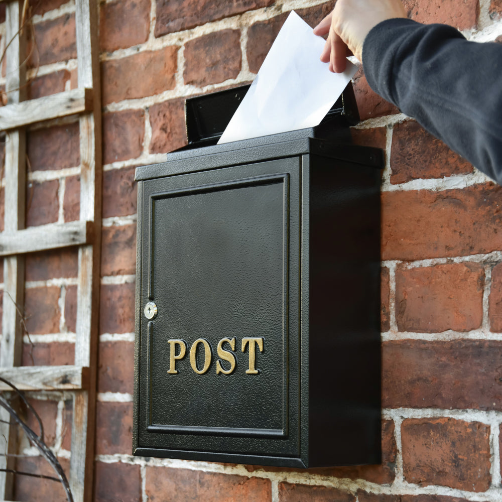 Life size scale of the "Norfolk" post box with gold text