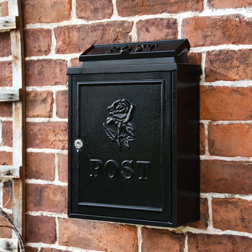 "Norfolk Rose" Black Rose Wall Mounted Post Box