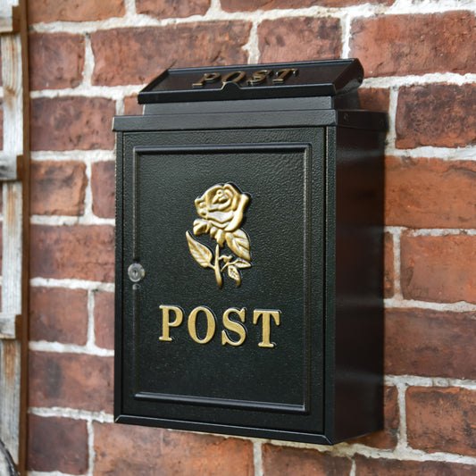 "Norfolk Rose " Gold Rose Wall Mounted Post Box