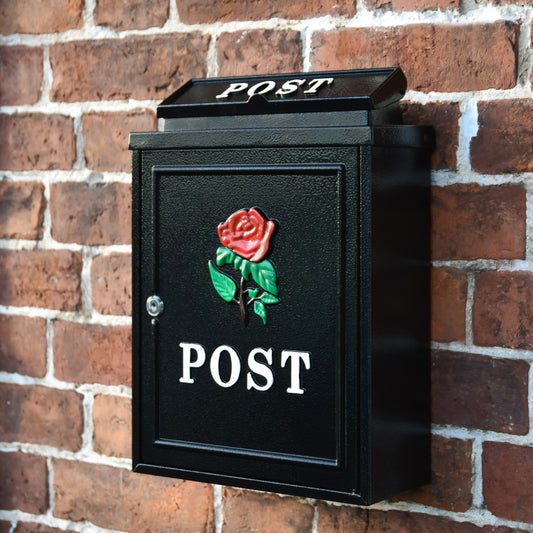 "Norfolk Rose" Red Rose Wall Mounted Post Box