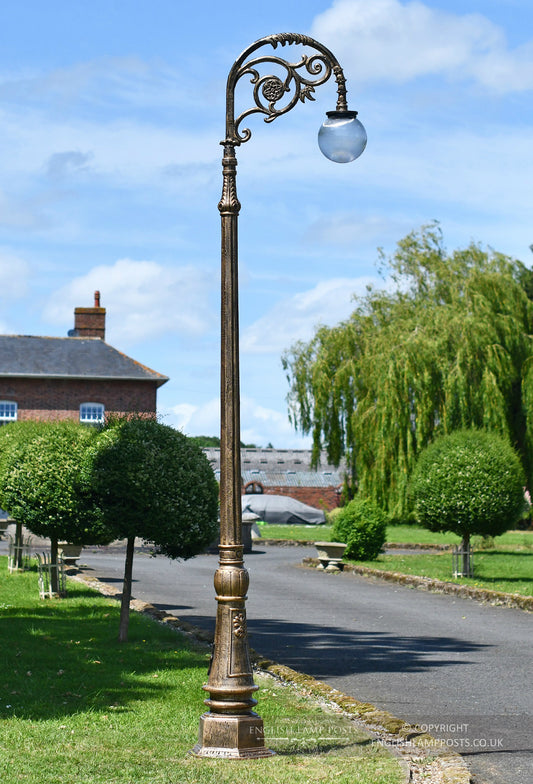 3.1m Antique Gold Victorian Globe Cast Iron Lamp Post