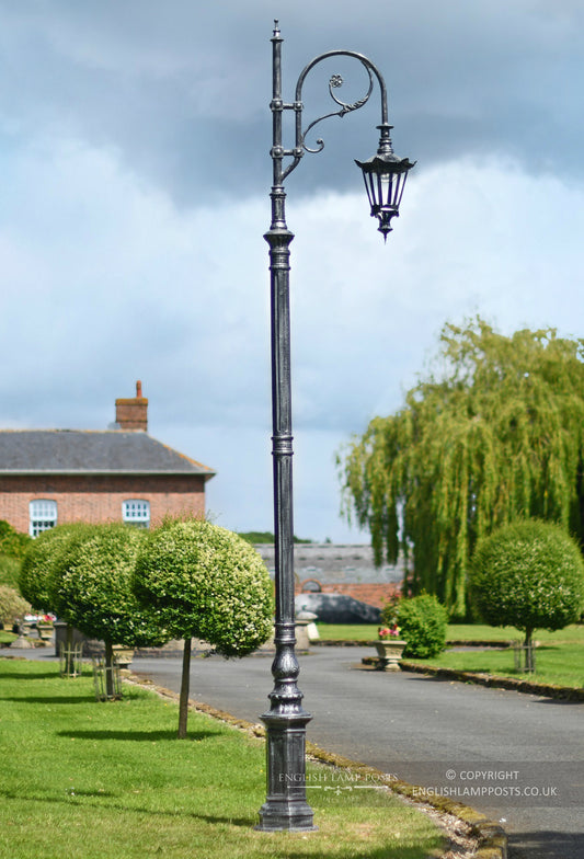 3.1m Antique Silver Gothic Swan Neck Victorian Lamp Post