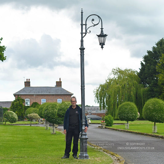3.1m Antique Silver Gothic Swan Neck Victorian Lamp Post Scale Shot
