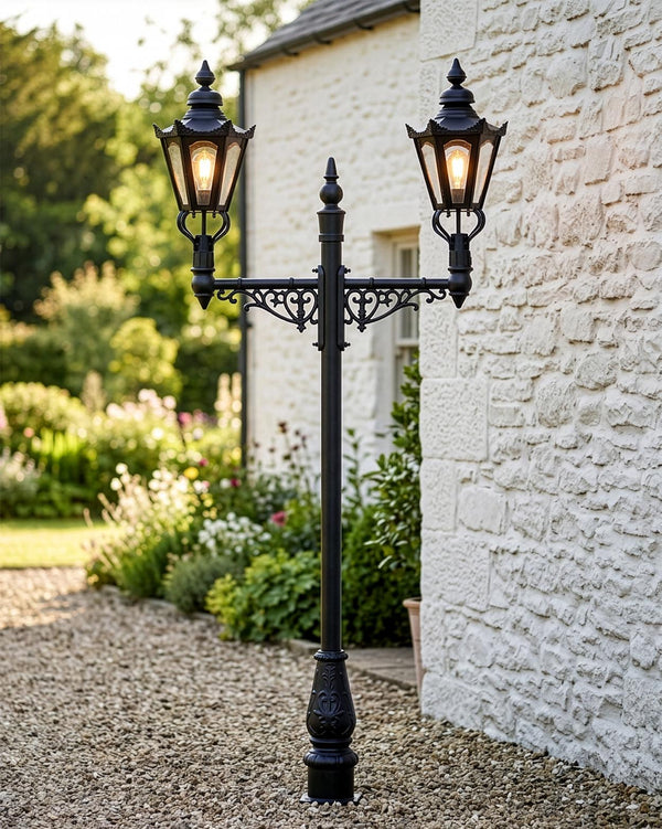 Double Headed Black Hexagonal Lamp Post