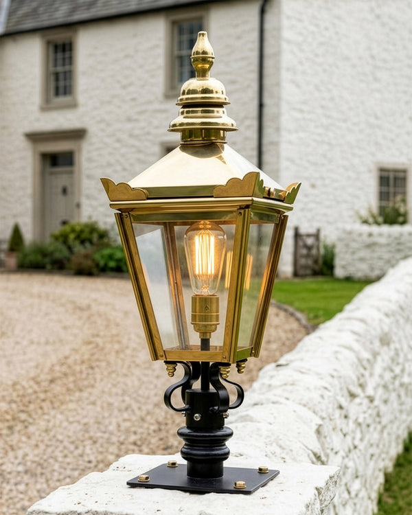 Polished Brass Kensington Lantern & Pillar Post Set 64cm