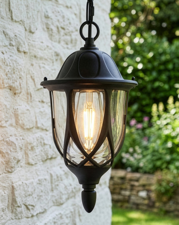 Small Black 'Cofton' Victorian Hanging Porch Light