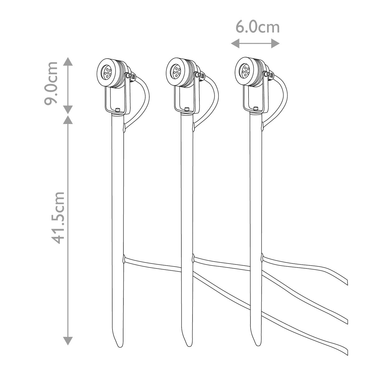 Dimensions of the three spotlight kit